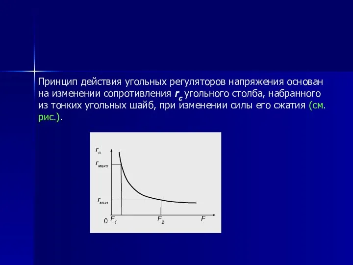 Принцип действия угольных регуляторов напряжения основан на изменении сопротивления rс угольного