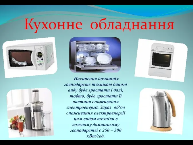 Кухонне обладнання Насичення домашніх господарств технікою даного виду буде зростати і