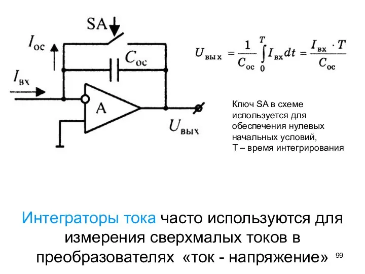 Интеграторы тока часто используются для измерения сверх­малых токов в преобразователях «ток