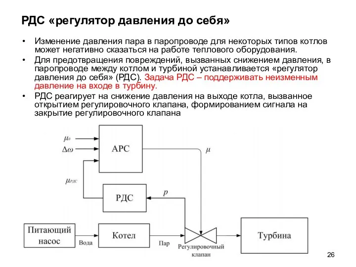 РДС «регулятор давления до себя» Изменение давления пара в паропроводе для