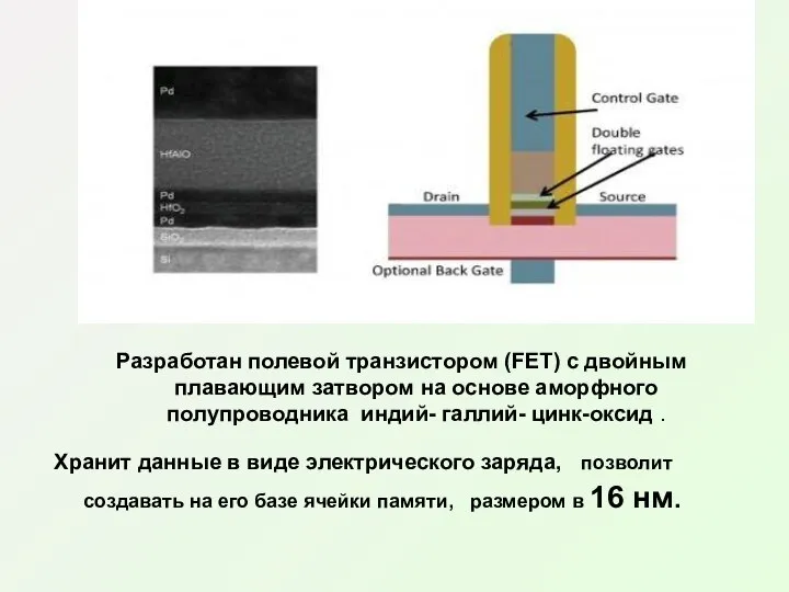 Разработан полевой транзистором (FET) с двойным плавающим затвором на основе аморфного