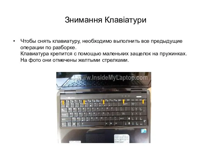 Знимання Клавіатури Чтобы снять клавиатуру, необходимо выполнить все предыдущие операции по