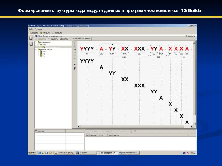 Формирование структуры кода модуля данных в программном комплексе TG Builder.