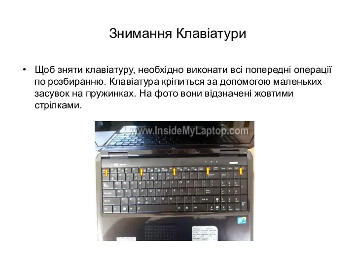 Знимання Клавіатури Щоб зняти клавіатуру, необхідно виконати всі попередні операції по