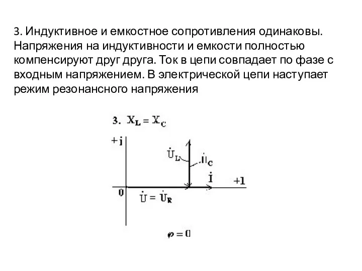 3. Индуктивное и емкостное сопротивления одинаковы. Напряжения на индуктивности и емкости