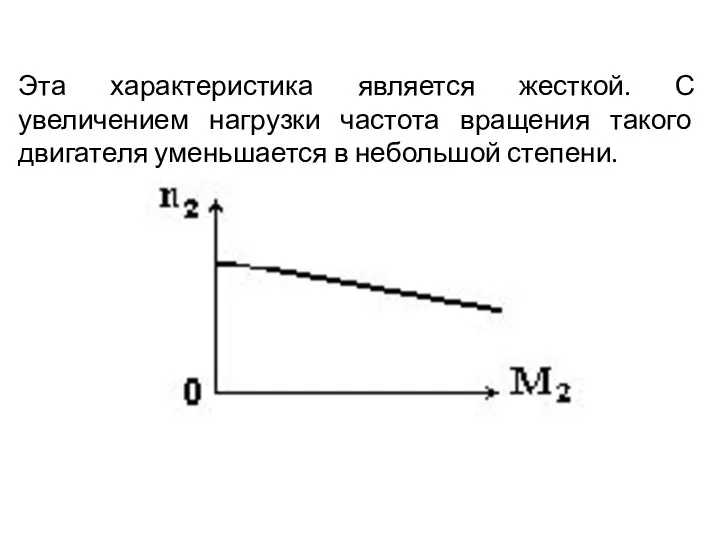 Эта характеристика является жесткой. С увеличением нагрузки частота вращения такого двигателя уменьшается в небольшой степени.