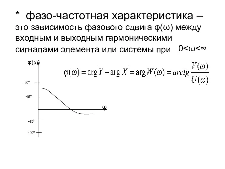 * фазо-частотная характеристика – это зависимость фазового сдвига φ(ω) между входным