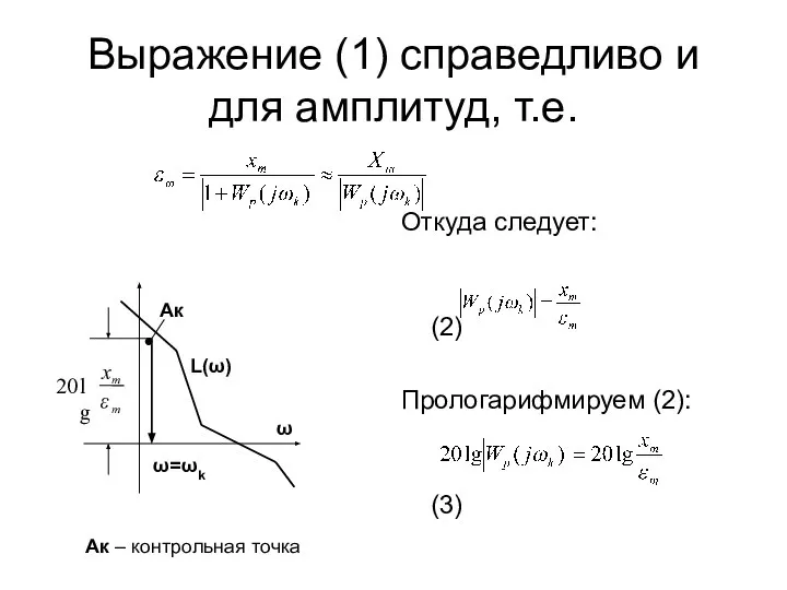 Выражение (1) справедливо и для амплитуд, т.е. Откуда следует: (2) Прологарифмируем