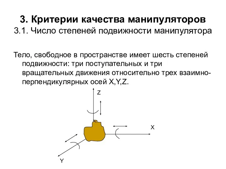 3. Критерии качества манипуляторов 3.1. Число степеней подвижности манипулятора Тело, свободное