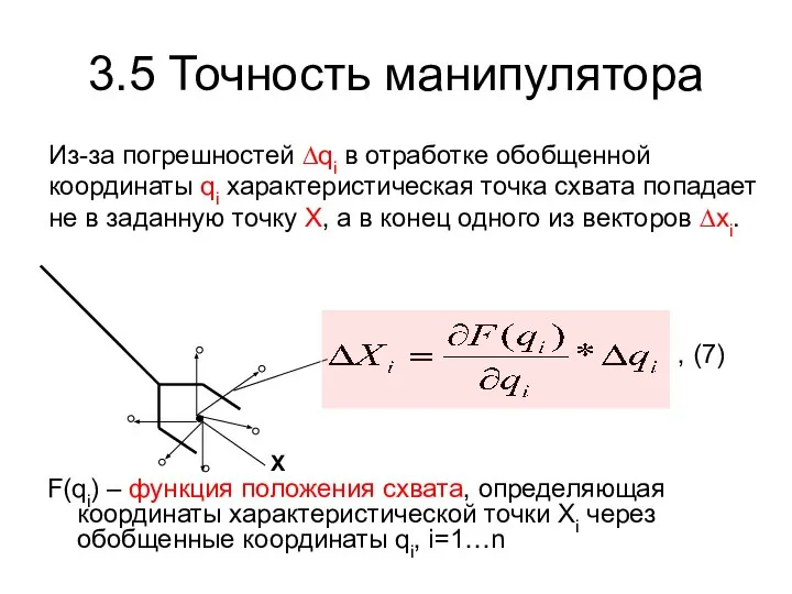 3.5 Точность манипулятора Из-за погрешностей ∆qi в отработке обобщенной координаты qi