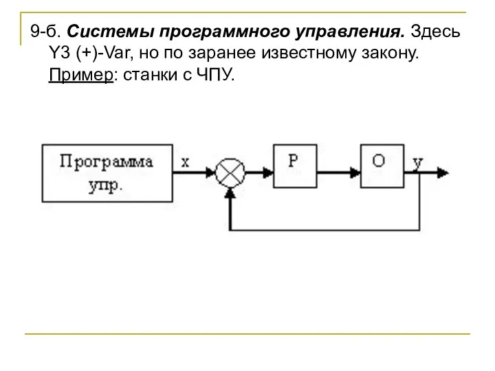 9-б. Системы программного управления. Здесь Y3 (+)-Var, но по заранее известному закону. Пример: станки с ЧПУ.