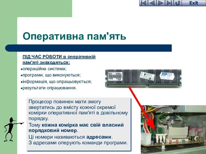 Оперативна пам'ять ПІД ЧАС РОБОТИ в оперативній пам'яті знаходяться: операційна система;