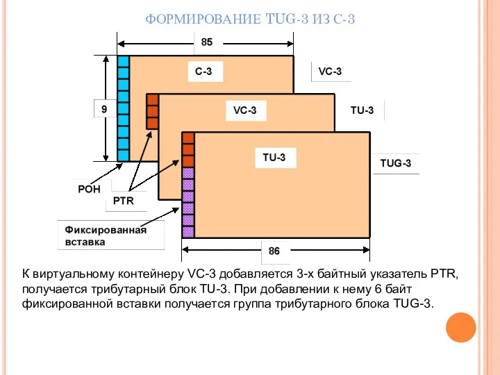 ФОРМИРОВАНИЕ TUG-3 ИЗ С-3 К виртуальному контейнеру VC-3 добавляется 3-х байтный