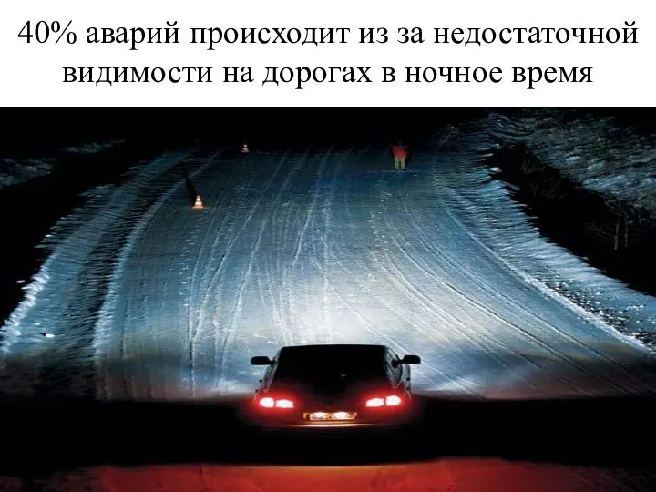 40% аварий происходит из за недостаточной видимости на дорогах в ночное время