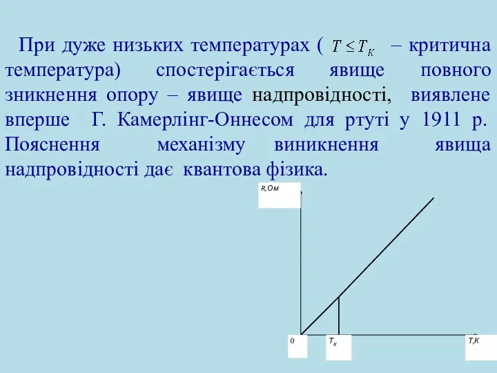 При дуже низьких температурах ( – критична температура) спостерігається явище повного