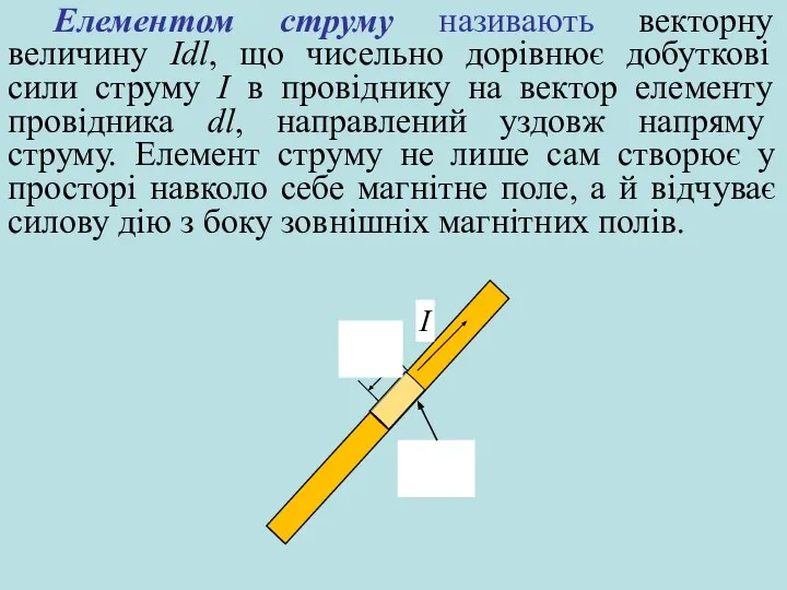 Елементом струму називають векторну величину Idl, що чисельно дорівнює добуткові сили