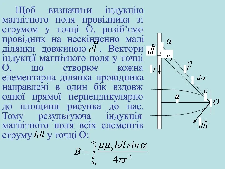 Щоб визначити індукцію магнітного поля провідника зі струмом у точці О,