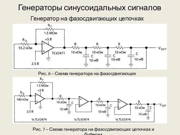 Генератор на фазосдвигающих цепочках Генераторы синусоидальных сигналов Рис. 6 – Схема