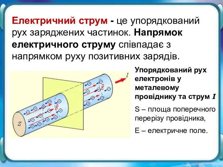 Електричний струм - це упорядкований рух заряджених частинок. Напрямок електричного струму