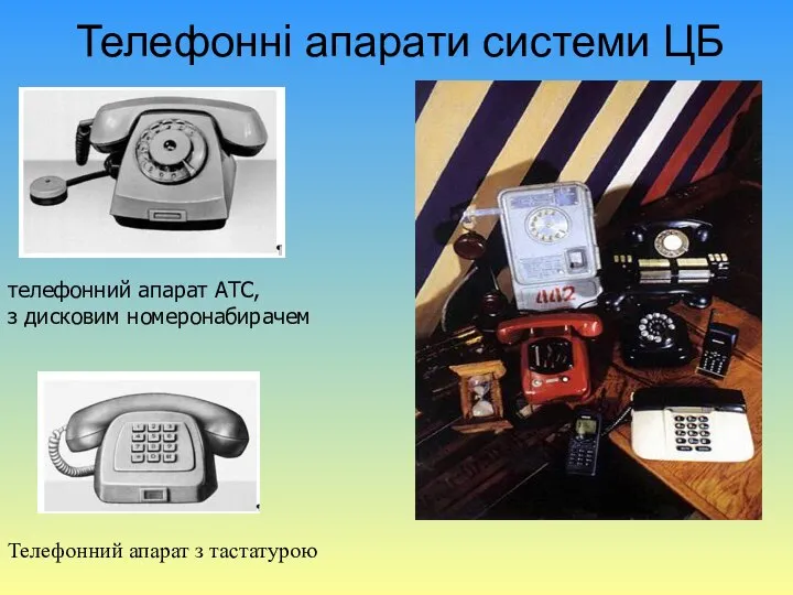 Телефонні апарати системи ЦБ телефонний апарат АТС, з дисковим номеронабирачем Телефонний апарат з тастатурою