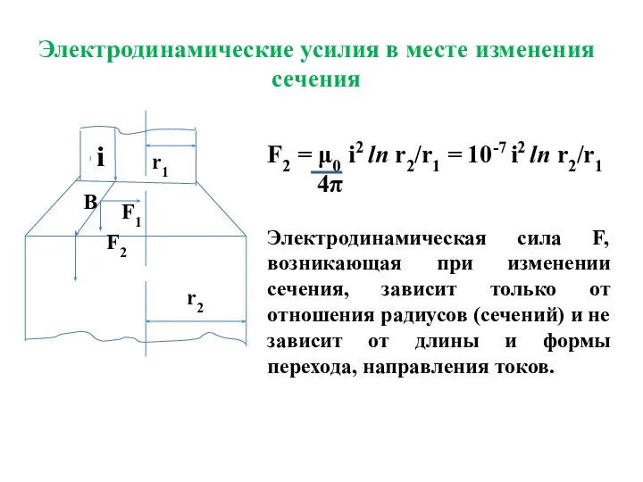 i r1 r2 F1 F2 B F2 = μ0 i2 ln