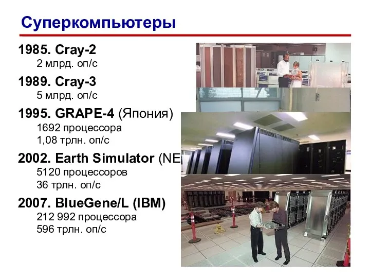 1985. Cray-2 2 млрд. оп/c 1989. Cray-3 5 млрд. оп/c 1995.