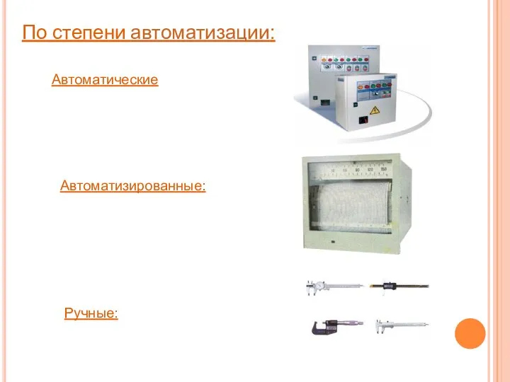 По степени автоматизации: Автоматизированные: Автоматические Ручные: