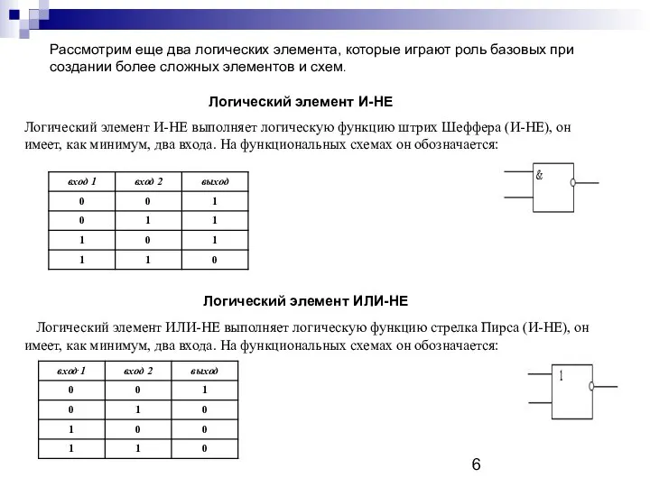 Рассмотрим еще два логических элемента, которые играют роль базовых при создании