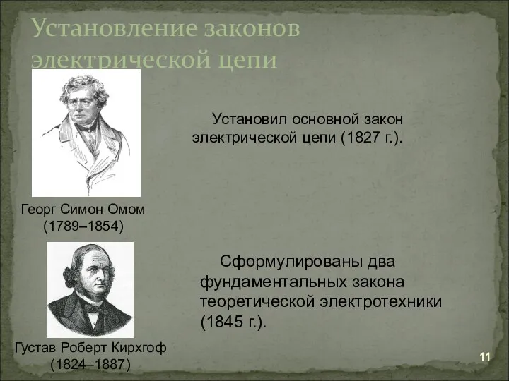 Установление законов электрической цепи Георг Симон Омом (1789–1854) Установил основной закон