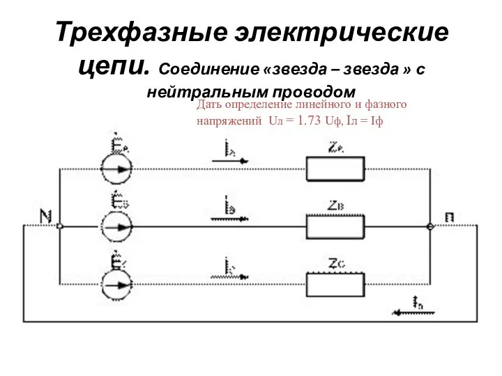 Трехфазные электрические цепи. Соединение «звезда – звезда » с нейтральным проводом