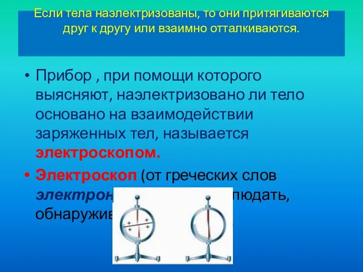 Если тела наэлектризованы, то они притягиваются друг к другу или взаимно