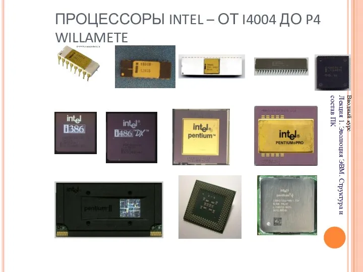 ПРОЦЕССОРЫ INTEL – ОТ I4004 ДО P4 WILLAMETE Вводный курс Лекция