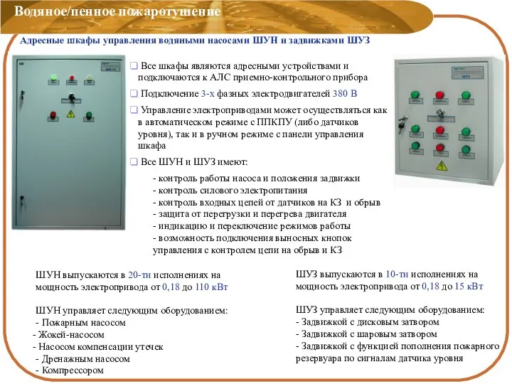 Все шкафы являются адресными устройствами и подключаются к АЛС приемно-контрольного прибора