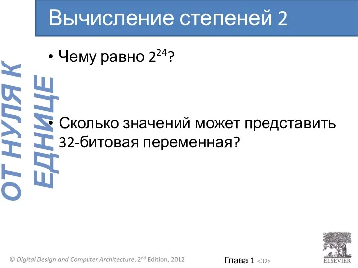 Чему равно 224? Сколько значений может представить 32-битовая переменная? Вычисление степеней 2