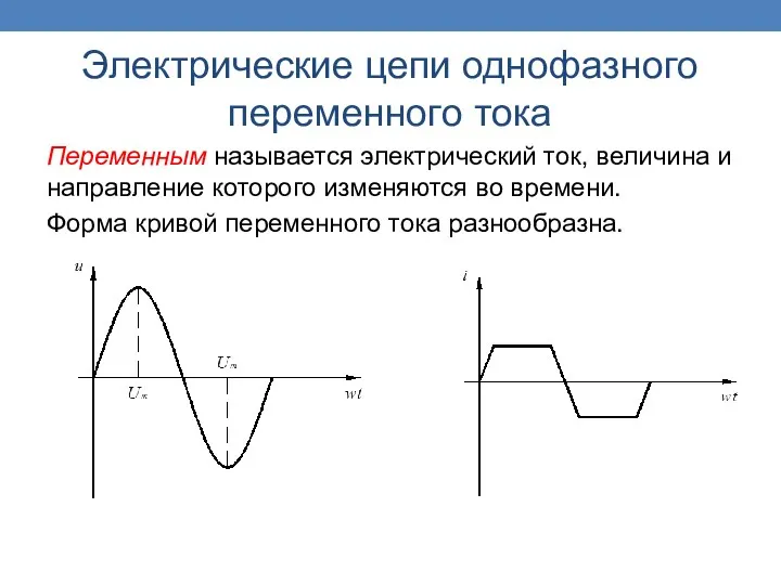 Переменным называется электрический ток, величина и направление которого изменяются во времени.