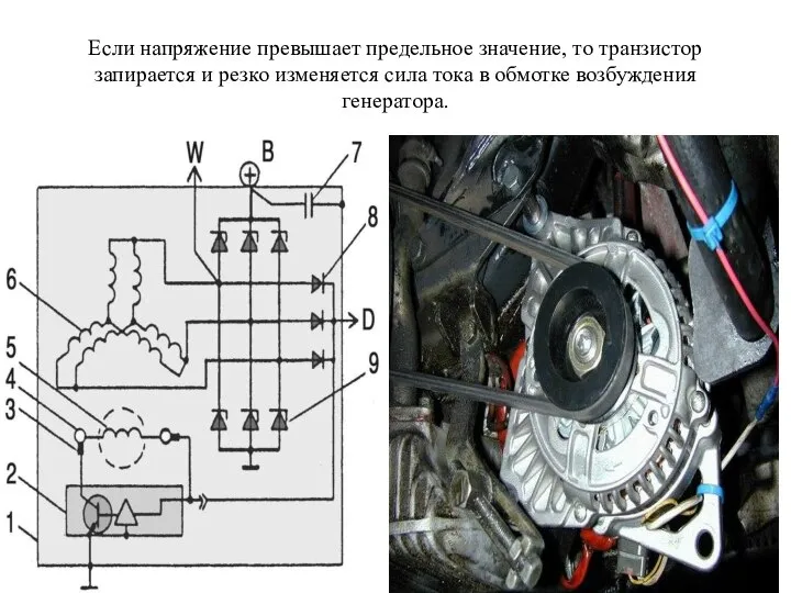 Если напряжение превышает предельное значение, то транзистор запирается и резко изменяется