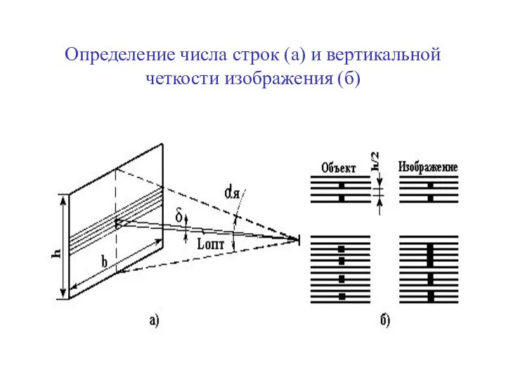 Определение числа строк (а) и вертикальной четкости изображения (б)