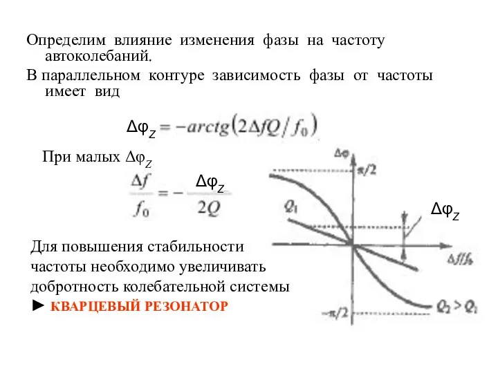 Определим влияние изменения фазы на частоту автоколебаний. В параллельном контуре зависимость