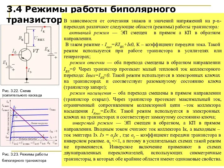 3.4 Режимы работы биполярного транзистора В зависимости от сочетания знаков и