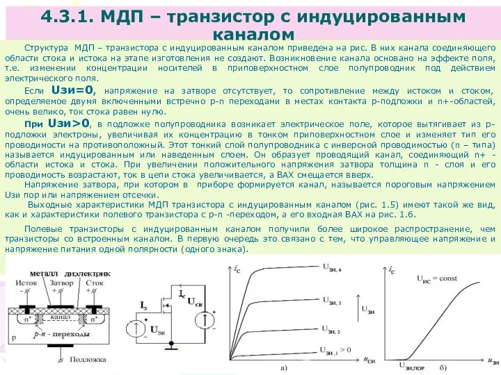 4.3.1. МДП – транзистор с индуцированным каналом Структура МДП – транзистора