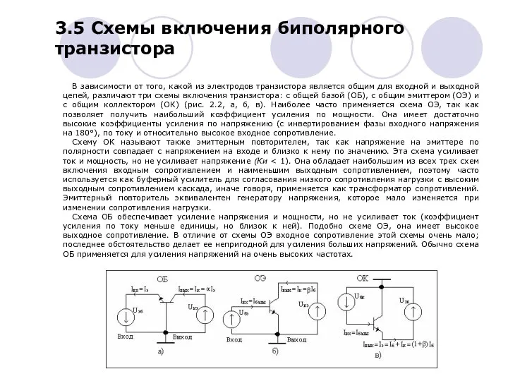 3.5 Схемы включения биполярного транзистора В зависимости от того, какой из