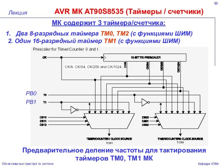 56 AVR МК AT90S8535 (Таймеры / счетчики) Лекция Обчислювальні пристрої та