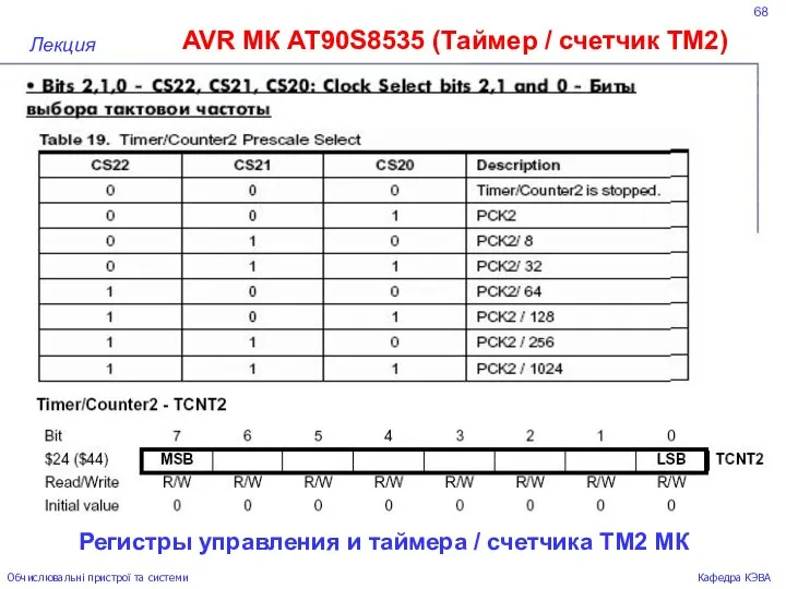 68 AVR МК AT90S8535 (Таймер / счетчик ТМ2) Лекция Обчислювальні пристрої