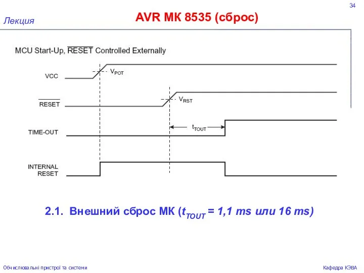 34 AVR МК 8535 (сброс) Лекция Обчислювальні пристрої та системи Кафедра