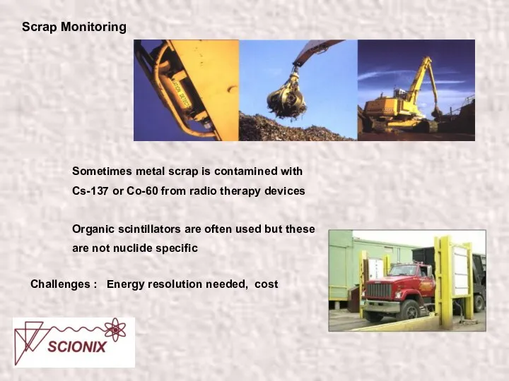 Scrap Monitoring Sometimes metal scrap is contamined with Cs-137 or Co-60