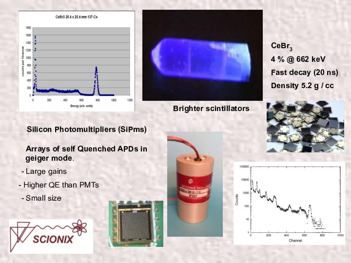 Brighter scintillators Silicon Photomultipliers (SiPms) Arrays of self Quenched APDs in