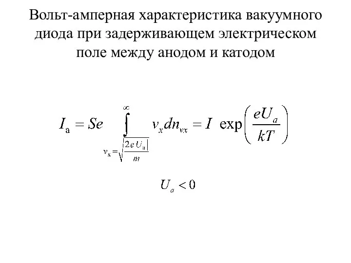 Вольт-амперная характеристика вакуумного диода при задерживающем электрическом поле между анодом и катодом