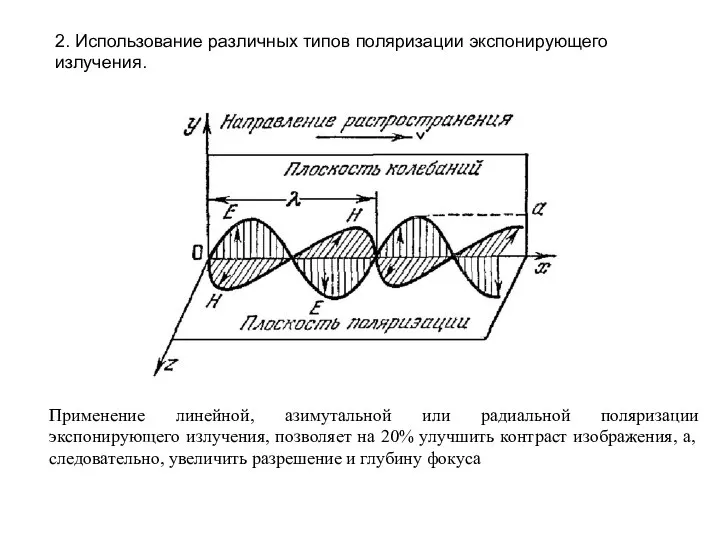 2. Использование различных типов поляризации экспонирующего излучения. Применение линейной, азимутальной или