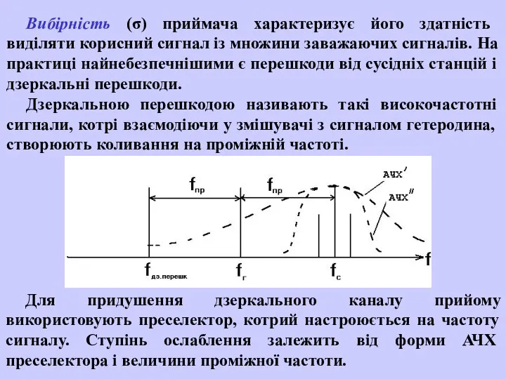 Вибірність (σ) приймача характеризує його здатність виділяти корисний сигнал із множини