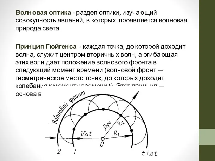 Волновая оптика - раздел оптики, изучающий совокупность явлений, в которых проявляется